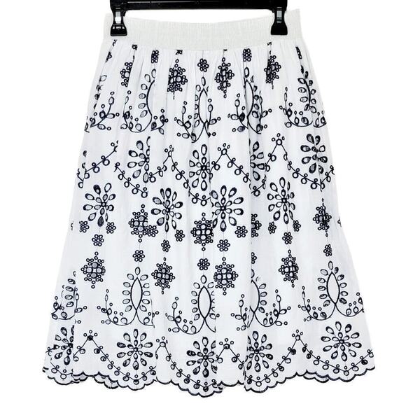 New! GIULIA ROSI Made in Italy Contrast Floral Embroidered Cotton Midi Skirt - Picture 2 of 7